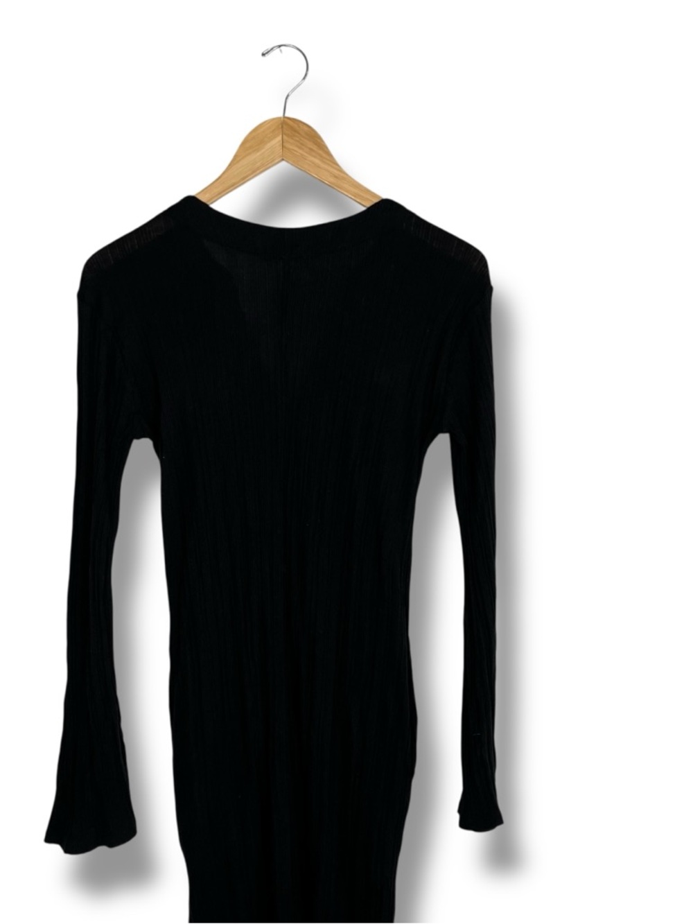 Skin Worldwide Dress Black Ribbed V Neck Flared Sleeve Midi Pima Cotton XS Peru - Picture 8 of 10